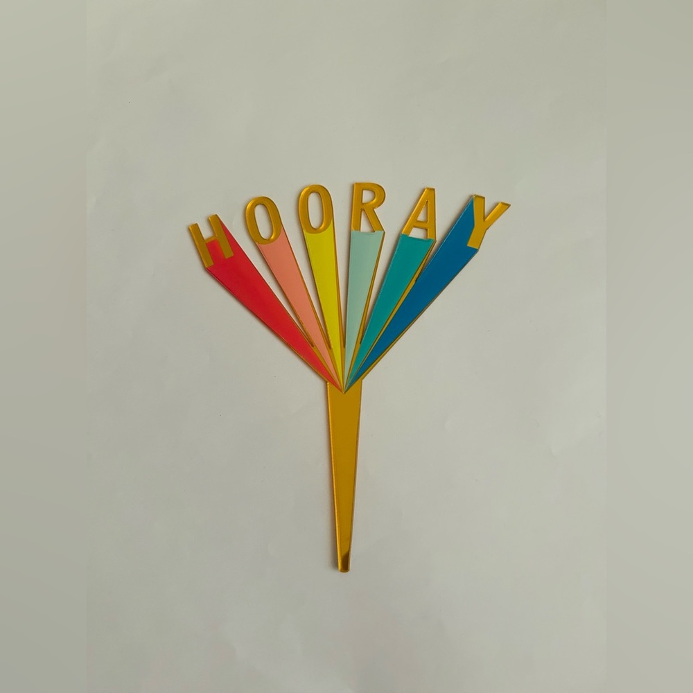 New 2 Colorful HOORAY Cake Toppers Topper - Picture 5 of 8